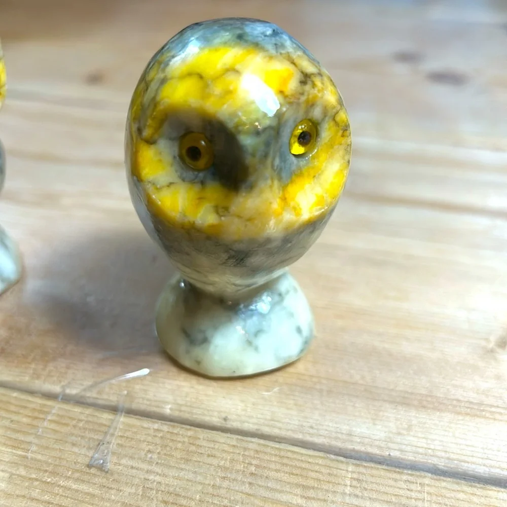 Vintage Owl Paperweight Napcoware Italy Alabaster Shelf Sitter Set